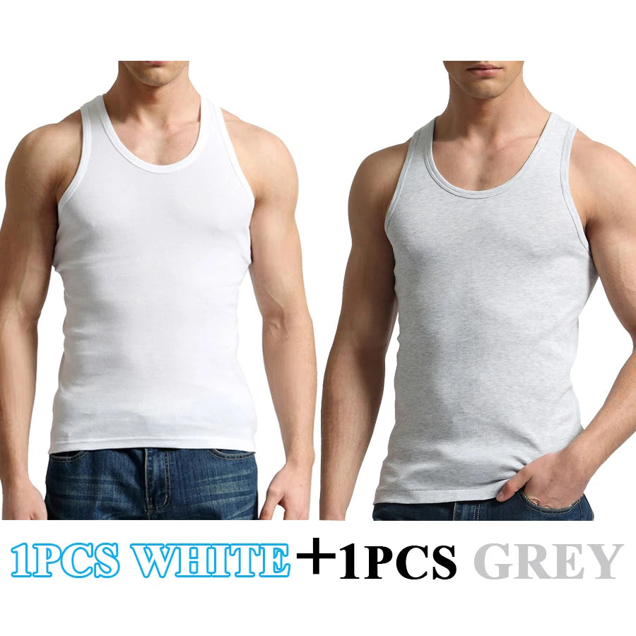 Férfi Tank Tops Fitness Hűvös Nyári 100% Pamut Ujjatlan Felsők Edzőterem Slim Alsóing  10 Szín 1DB