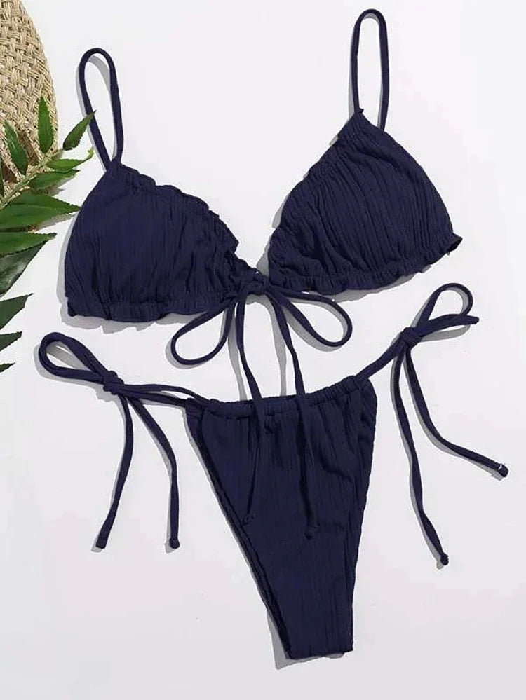 Új 2025 szexi fürdőruha, csíkos bikini, női fürdőruha, push up bikini, kötszer, strandruha, egyszínű bikini szettek