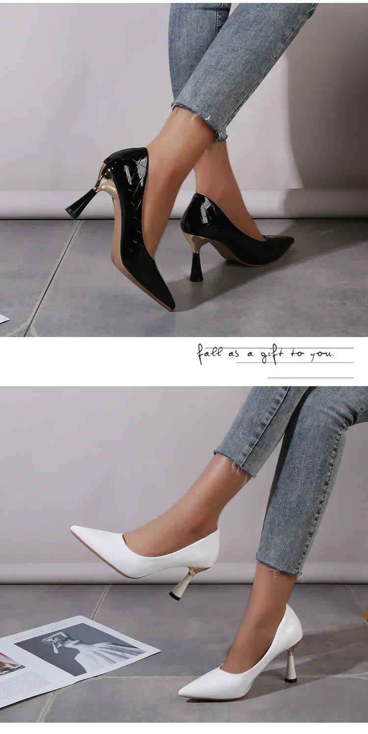 Cipők Női 2024 Trend Új Nyári Piros Magassarkú Elegáns Női Fekete Magassarkú Hegyes Orrú Pumps Ruha Bőr Fehér Női Cipő
