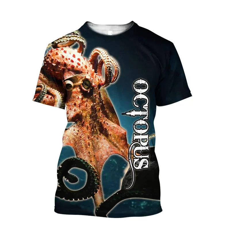 Tentacle Organism Mintás Férfi Póló Retro Óceán Állatos 3D Nyomtatott Pólók Laza