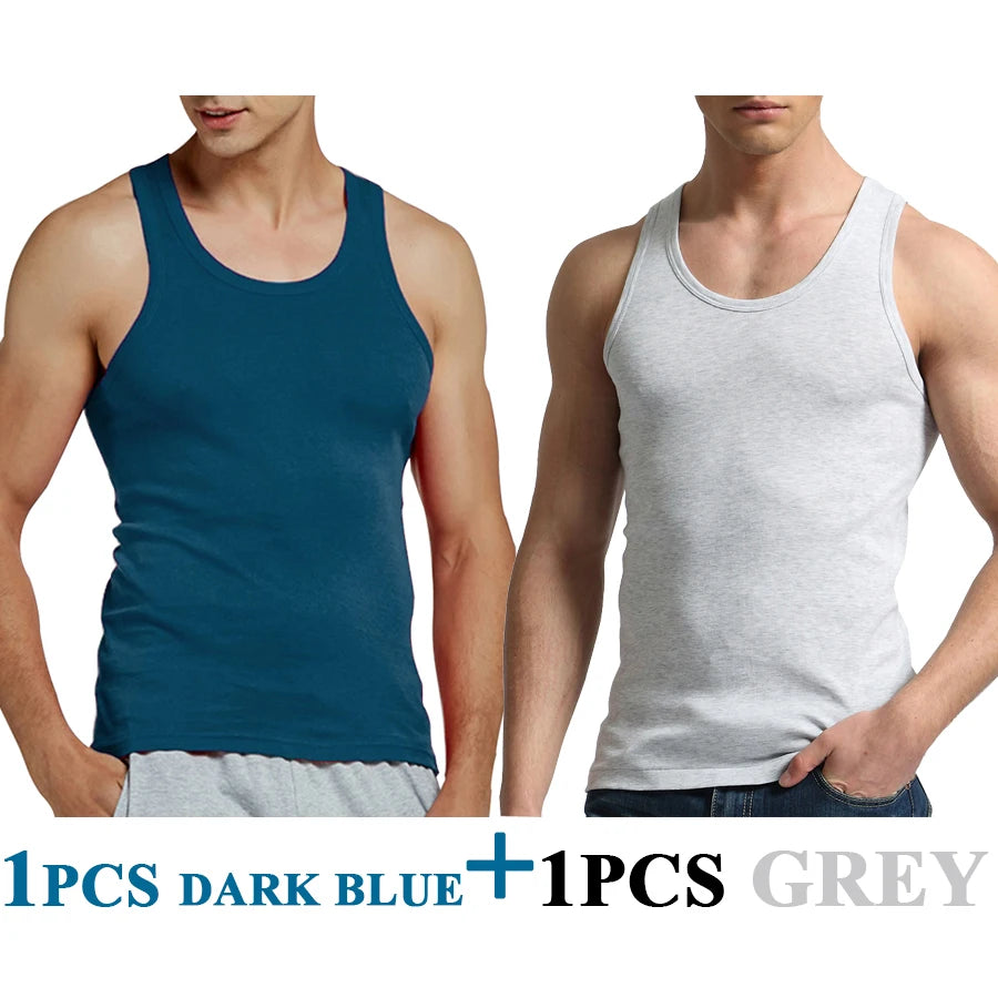 Férfi Tank Tops Fitness Hűvös Nyári 100% Pamut Ujjatlan Felsők Edzőterem Slim Alsóing  10 Szín 1DB