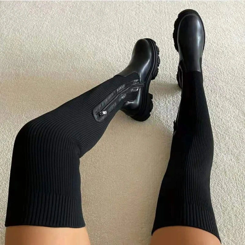 2025-ös téli cipők, női zoknik, csizmák, divatos, térdig érő, combig érő, magas sarkú csizma nőknek, plus size platform cipők, szexi Zapatos Mujer