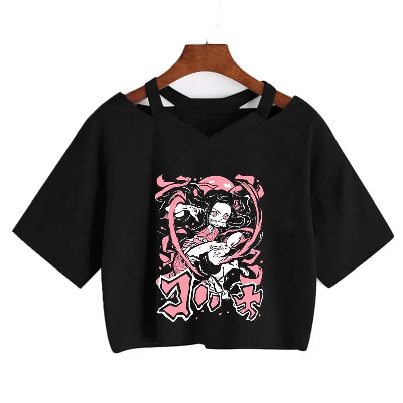 Demon Slayer póló Nezuko póló női Kimetsu No Yaiba crop top pólók japán anime Tanjiro Kamado felsők Manga póló női