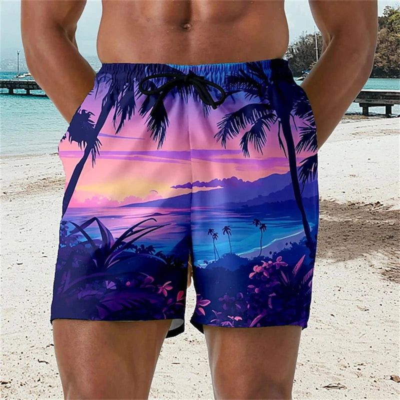 Nyári hawaii férfi strandnadrág 3D nyomtatott kókuszpálma mintás úszónadrág
