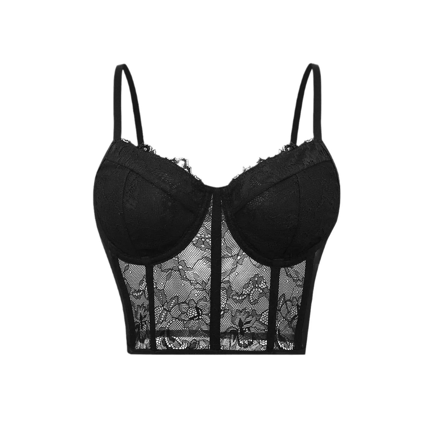 Szexi fekete, félig átlátszó, hálós melltartó, push-up női csőfelső, fűzős, bustier mellény, klubparti, crop top, elegáns fehérnemű