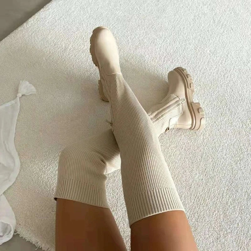 2025-ös téli cipők, női zoknik, csizmák, divatos, térdig érő, combig érő, magas sarkú csizma nőknek, plus size platform cipők, szexi Zapatos Mujer