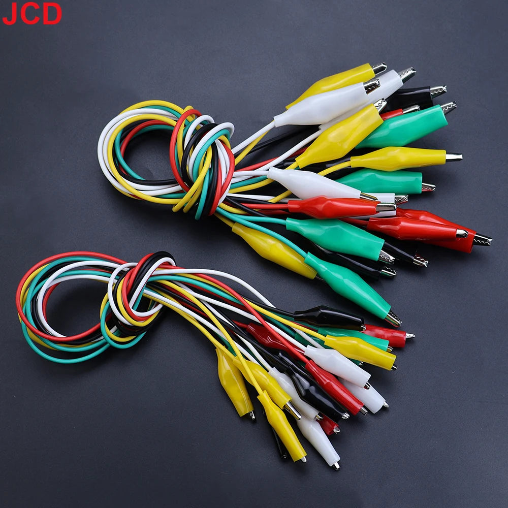 JCD 10 db-os krokodilcsipeszek elektromos mérésekhez, 5 színű mérővezetékek mérőszondákkal, krokodil alakú jumperkábel krokodilcsipeszekkel