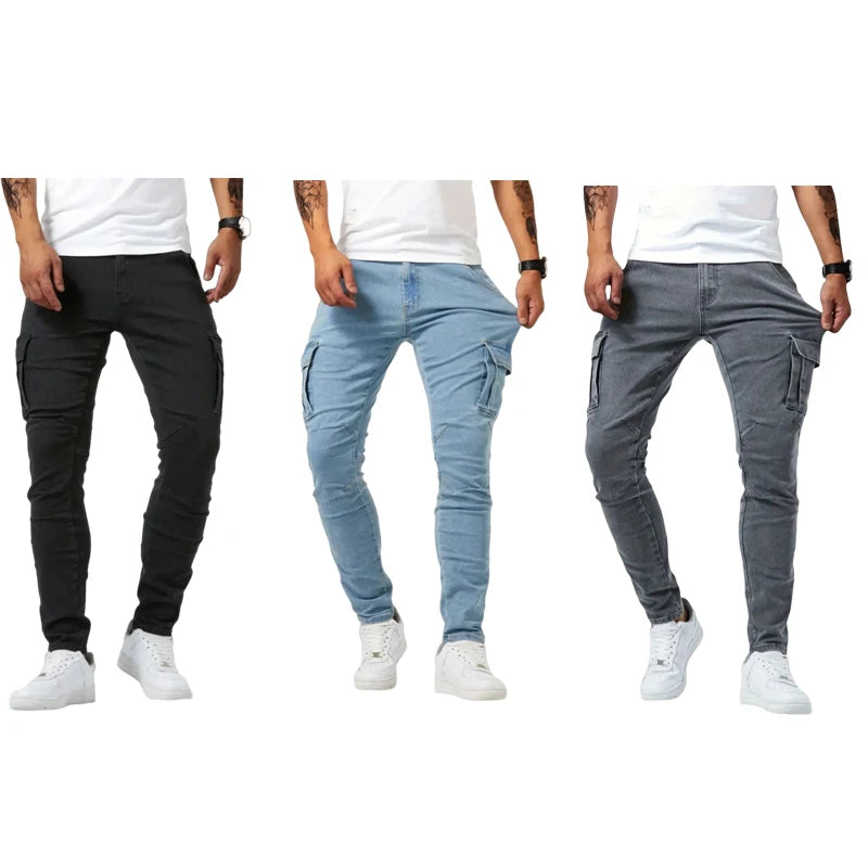 új farmernadrág férfi nadrág egyszínű több zsebes farmer közepes derekú cargo farmer plus size divatos hétköznapi nadrág férfi mindennapi viselet