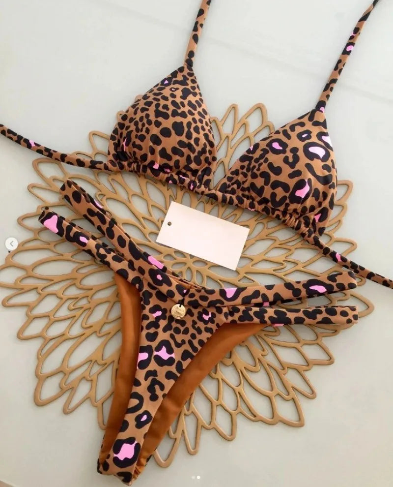 Új bikini női fürdőruha strandnyaralás fürdőruha leopárdmintás szexi bikini szett strandruha fürdőruha tanga fürdőruha biquinis