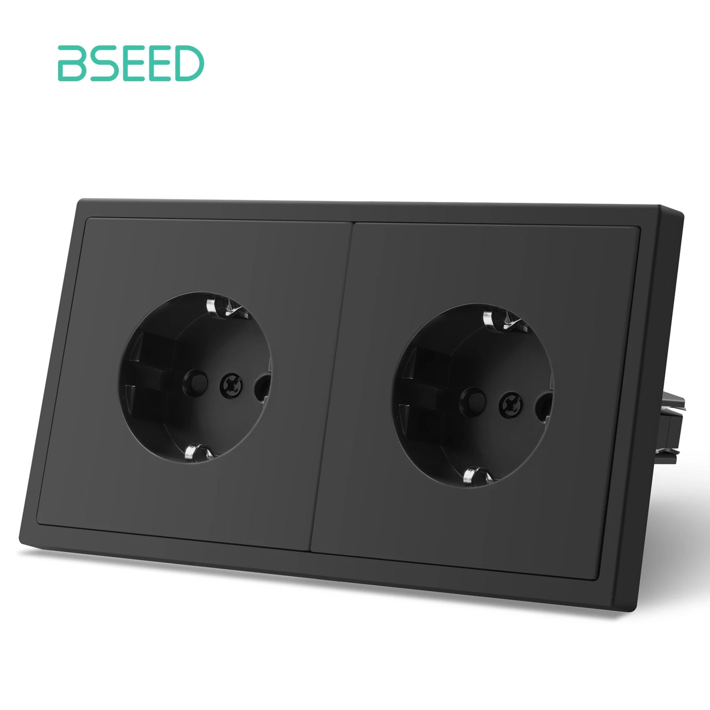 BSEED 1/2-es mechanikus gombos kapcsolók, 1 állású, EU fali aljzatok, USB tápcsatlakozókkal, műanyag panel, LED-ek nélkül, fekete sorozat