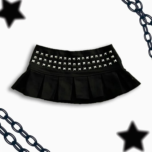 Y2k Ruhák Gótikus Punk Szegecses Mini Szoknya Harajuku Szexi Ultra Rövid Szegecses Rakott Szoknya Dögös Lány Kawaii Szoknya Női Ruházat