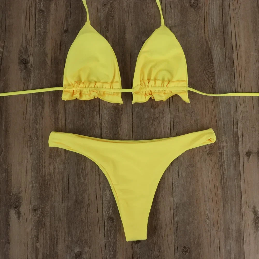 Nyári brazil bikiniszett nőknek, szexi kétrészes push-up fürdőruha, kötszeres tanga fürdőruha, strandruha