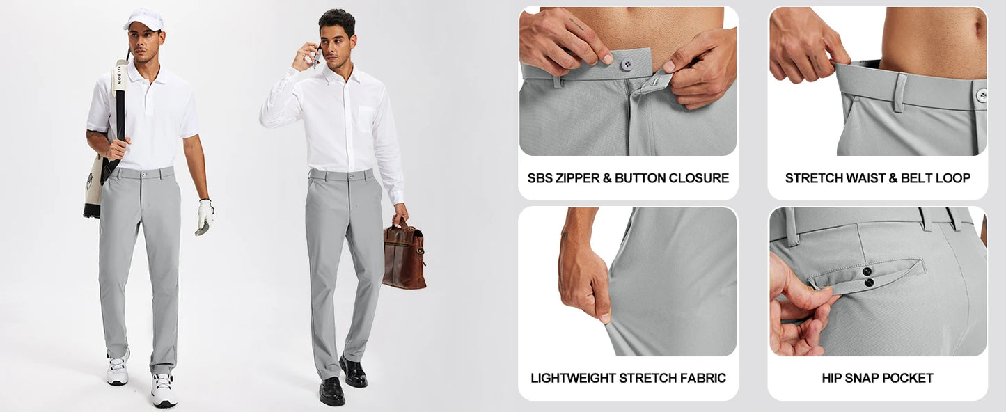 Férfi golfnadrág 30"/32"/34" Stretch munkaruha nadrág Slim, egyenes szabású, könnyű, minőségi üzleti nadrág, lezser öltönynadrág