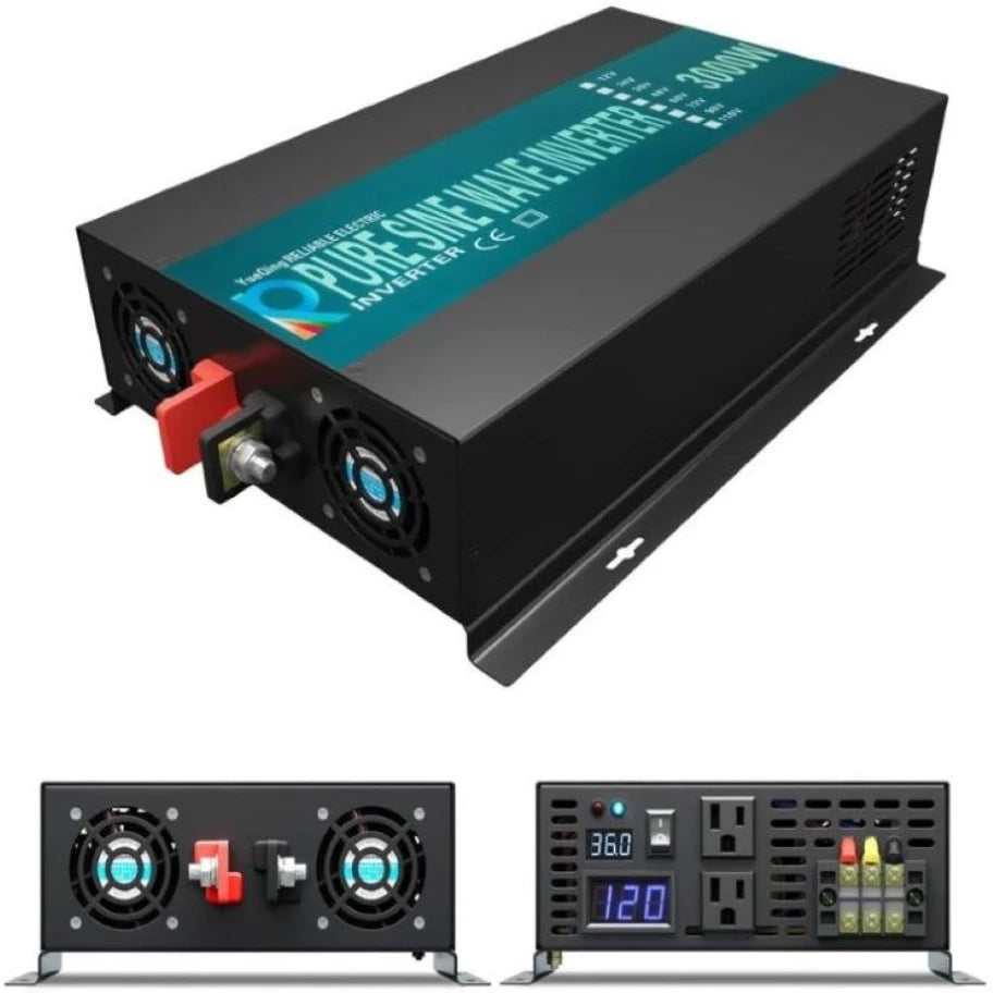 Megbízható tiszta szinuszhullámú napelemes inverter 1000W/1500W/2000W/2500W/3000W/5000W 12V/24V/48V DC - 120V/220VAC tápegység-átalakító