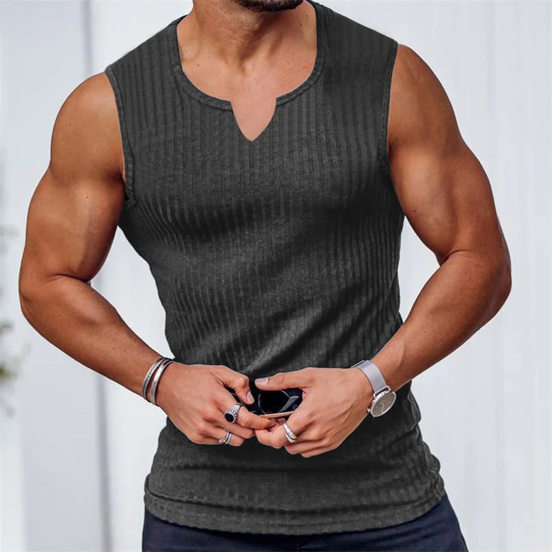 2024 Nyári új férfi csíkos edző tank top  fitnesz ujjatlan Sport alsóing