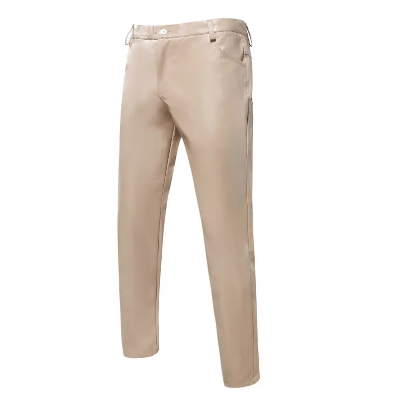 2026 új férfi bőr nadrágok divatos vékony PU nadrágok piros kék fekete szürke fehér pantalones hombre