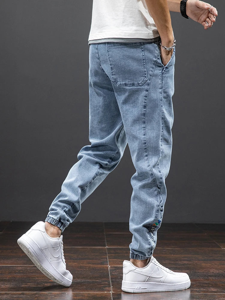 Tavaszi-nyári fekete kék cargo farmer férfi utcai viselet farmer jogger nadrág férfi bő farmer nadrág plus size