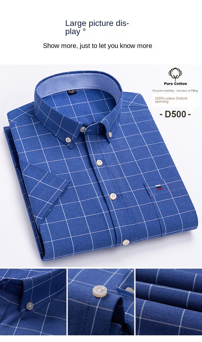 100% pamut férfi Oxford ing, rövid ujjú, nyári, kockás, csíkos, férfi ruházat, üzleti, normál szabású, túlméretezett ing, 7XL, 6XL