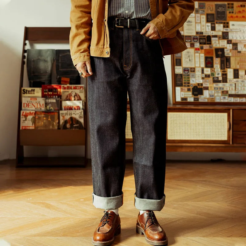 Piros Tornado 55501 Laza Egyenes Fazonú Férfi Farmer Raw Selvedge Farmer Nadrág Amekaji