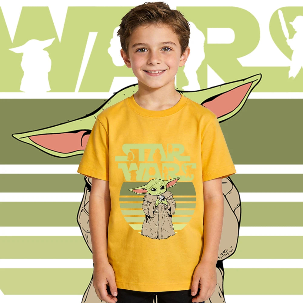 Star Wars Yoda baba Yoda mintás gyerek pamut póló lezser rövid ujjú póló fiúknak és lányoknak kisgyermek nyári felső