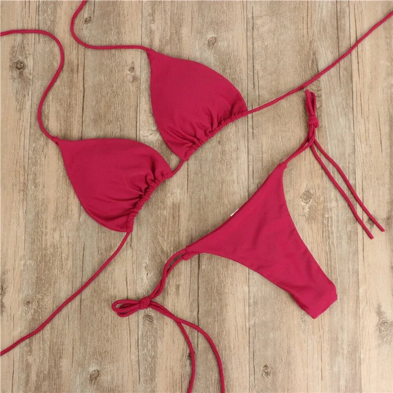 Női háromszög bikini szett, kétrészes fürdőruha, tanga alsó fürdőruha, strandruha
