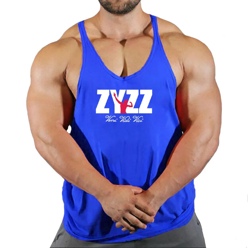 Férfi testépítő trikó, ujjatlan felső, fitnesz, pamut mintás