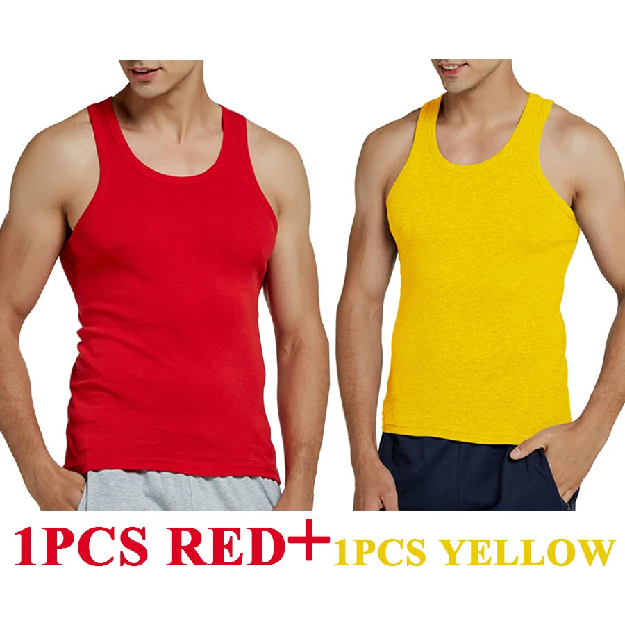 Férfi Tank Tops Fitness Hűvös Nyári 100% Pamut Ujjatlan Felsők Edzőterem Slim Alsóing  10 Szín 1DB