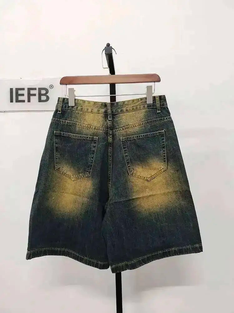IEFB Nyári Férfi Lezser Farmer Rövidnadrág Laza Közepes Magas Derekú Divat Térdhosszúságú Farmer Rövid Nadrág Vintage Férfi Új Koreai