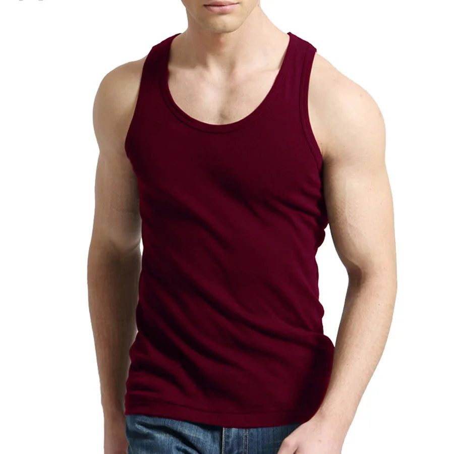 Férfi Tank Tops Fitness Hűvös Nyári 100% Pamut Ujjatlan Felsők Edzőterem Slim Alsóing  10 Szín 1DB