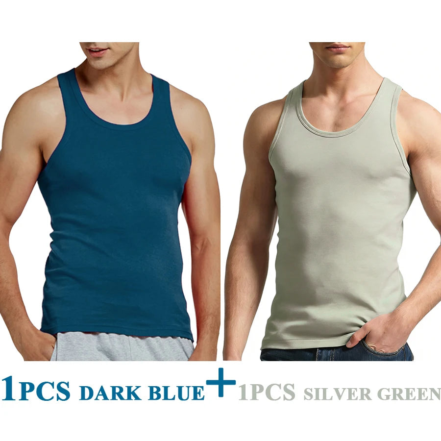 Férfi Tank Tops Fitness Hűvös Nyári 100% Pamut Ujjatlan Felsők Edzőterem Slim Alsóing  10 Szín 1DB