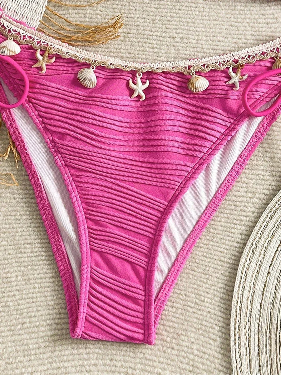 XS - XL Bandeau ráncos, magas kivágású bikini női fürdőruha női fürdőruha kétrészes bikiniszett kagyló fürdőruha úszás