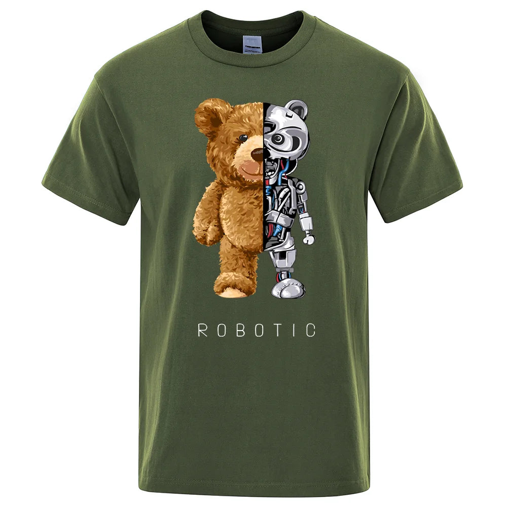 Vicces Ted Bear Robot póló férfi rövid ujjú divatos  nyári pamut pólók