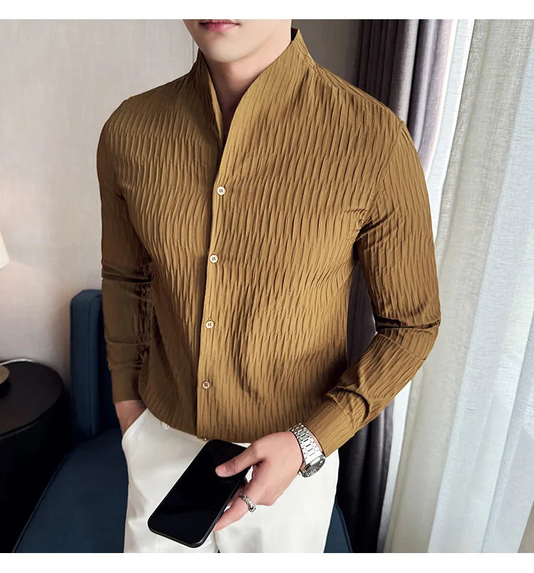 Új férfi ing, brit stílusú, lezser, hosszú ujjú, elegáns felsőrész, 4XL-M méretben