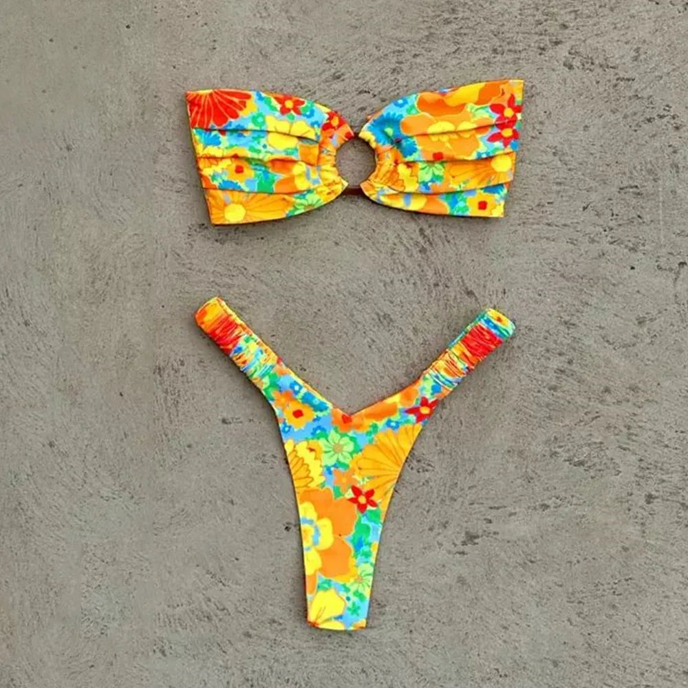 Micro Bikini Push Up Női Fürdőruhák 2026 Szexi Női Fürdőruha Brazil Bikini Szett tanga Biquini Fürdőruhák Nyomtatott Strandruha