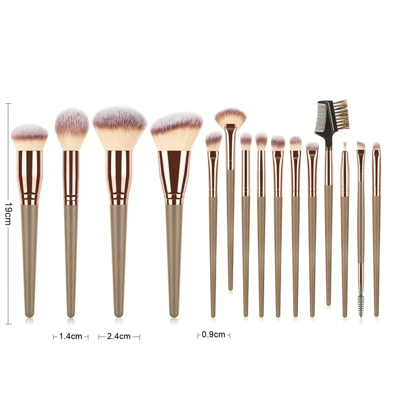 Sminkecset készlet, 15 db-os arc- és szemsminkecset készlet – alapozó púder pirosító ecset, szemhéjfesték szemceruza szemöldök ecset, highlighter ecset