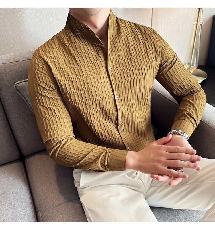 Új férfi ing, brit stílusú, lezser, hosszú ujjú, elegáns felsőrész, 4XL-M méretben