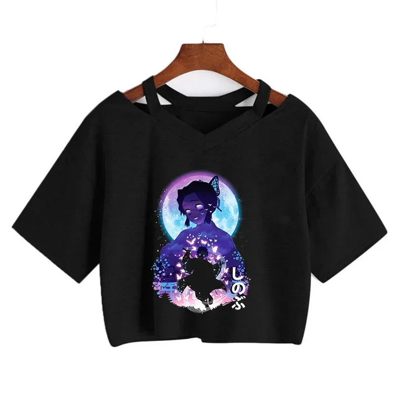 Demon Slayer póló Nezuko póló női Kimetsu No Yaiba crop top pólók japán anime Tanjiro Kamado felsők Manga póló női