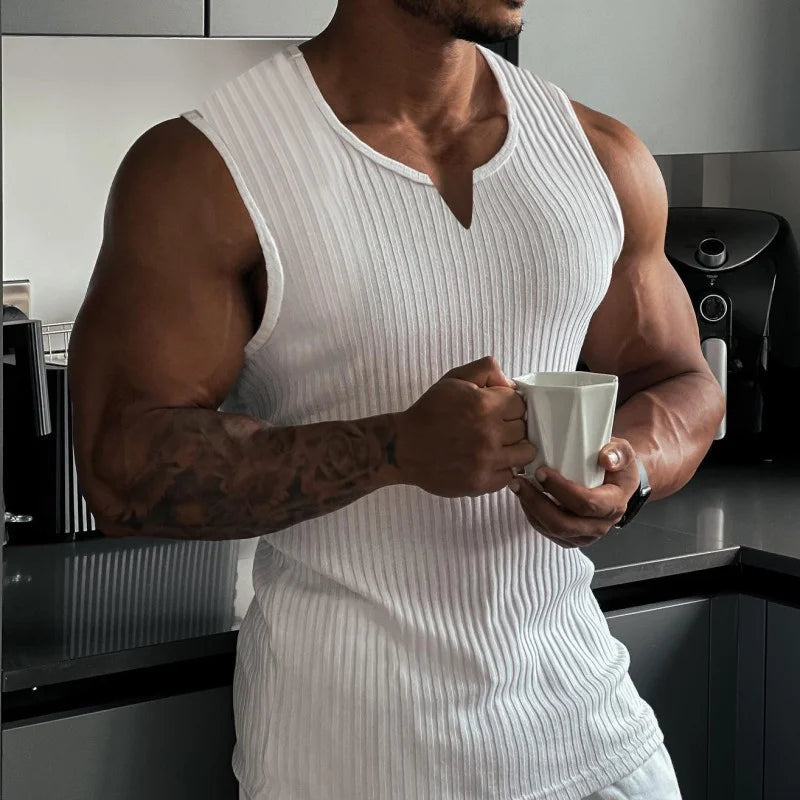 2024 Nyári új férfi csíkos edző tank top  fitnesz ujjatlan Sport alsóing