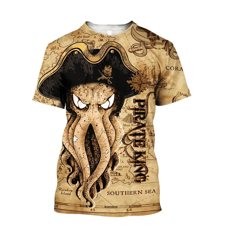 Tentacle Organism Mintás Férfi Póló Retro Óceán Állatos 3D Nyomtatott Pólók Laza