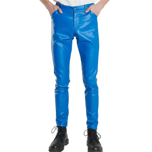 2026 új férfi bőr nadrágok divatos vékony PU nadrágok piros kék fekete szürke fehér pantalones hombre