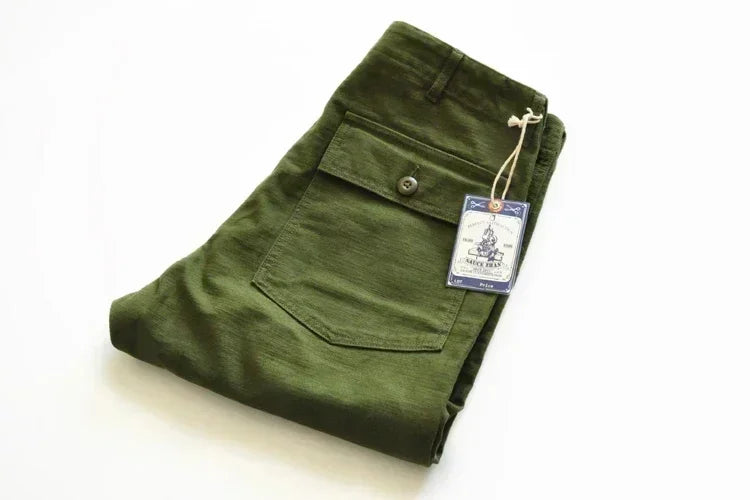 SauceZhan OG107 Utility  Katonai  Klasszikus Cargo Olive Férfi  Nadrág Szatén Pamut Egyenes Fazonú
