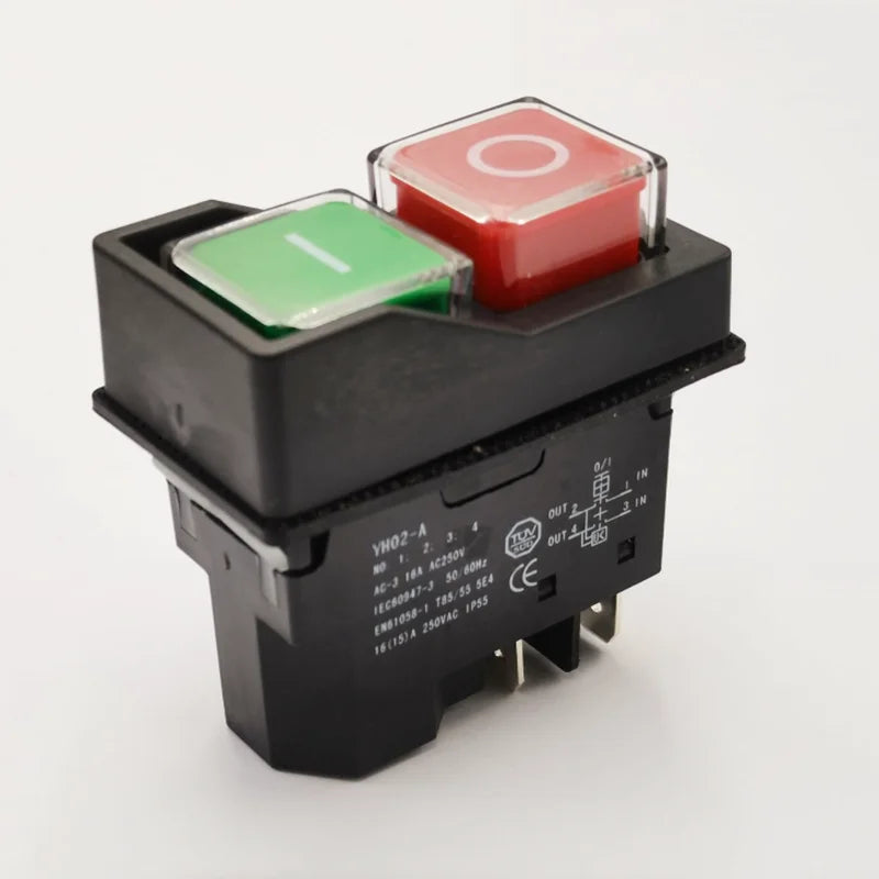 YH02-A 4/5 tűs elektromágneses indító nyomógombos kapcsolók 16A AC250V IP55 vízálló kerti szerszámgép, KJD17 helyettesítésére