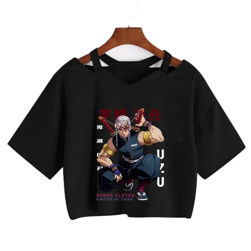 Demon Slayer póló Nezuko póló női Kimetsu No Yaiba crop top pólók japán anime Tanjiro Kamado felsők Manga póló női