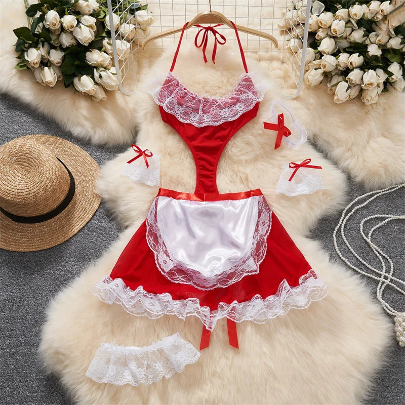 Piros karácsonyi cosplay nyúl lány jumpsuit szexi fehérnemű öv női új ruházat hétköznapi hát nélküli üreges fűzős body
