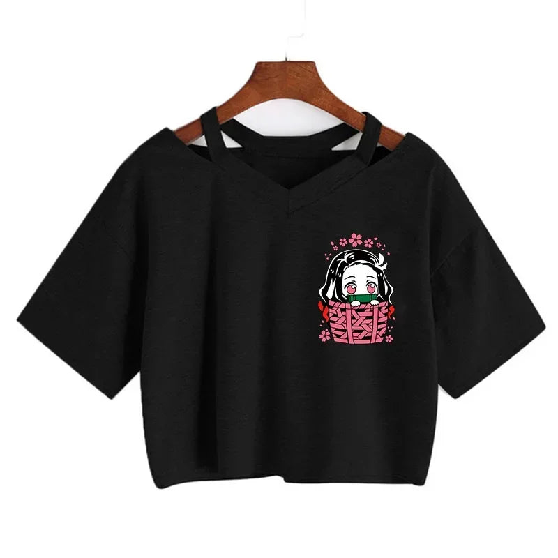 Demon Slayer póló Nezuko póló női Kimetsu No Yaiba crop top pólók japán anime Tanjiro Kamado felsők Manga póló női