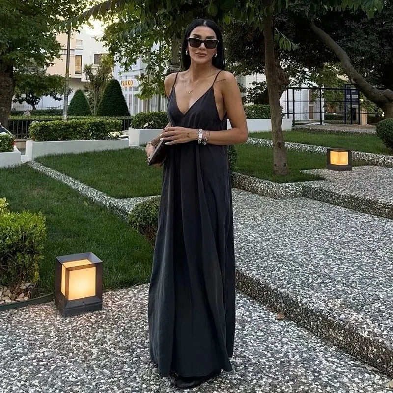 MUJER fekete, slip-on hosszú ruhák nőknek, piros drapézott nyári ruha, női 2025 szexi, hát nélküli maxi ruha, női nyári strandruhák