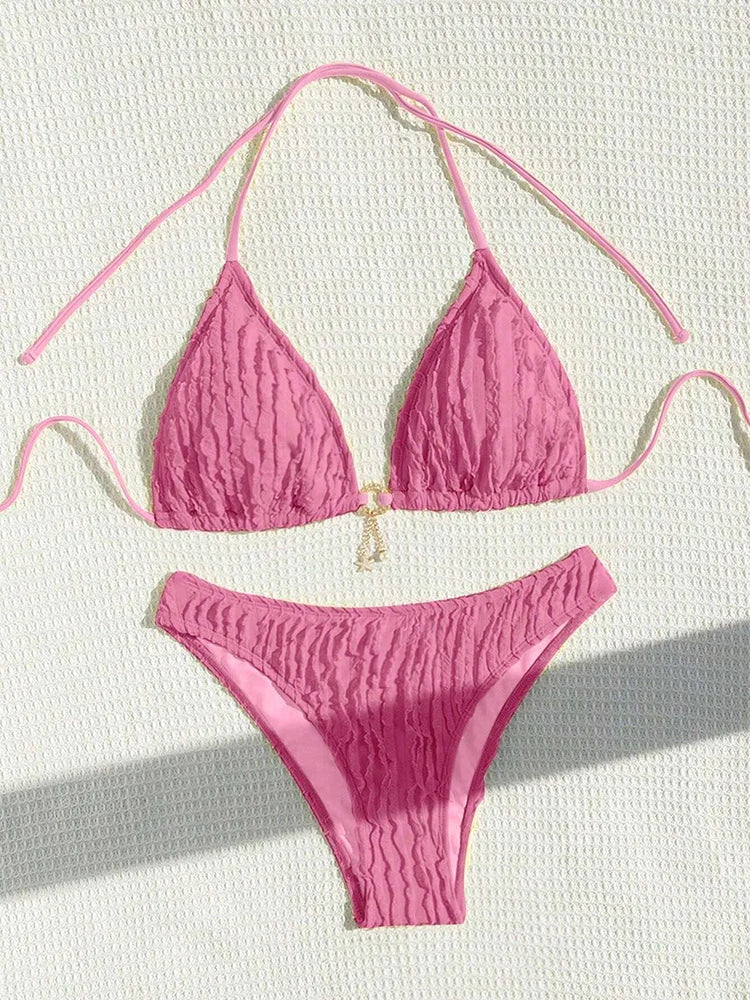Szexi bikiniszett, kétrészes női fürdőruha, fodros, pántnélküli bikini 2026, női fürdőruha, női strandruha