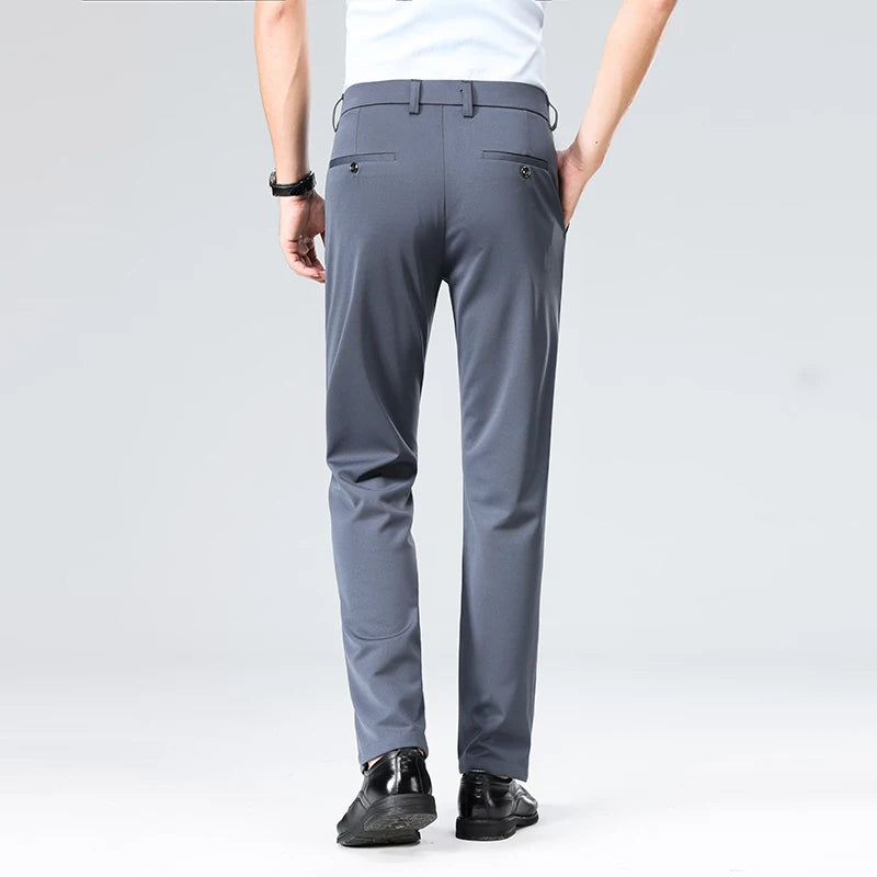 29-42 Férfi nyári vékony divatos üzleti lezser öltönynadrág hosszú nadrág rugalmas egyenes formális nadrág plus size 28-40