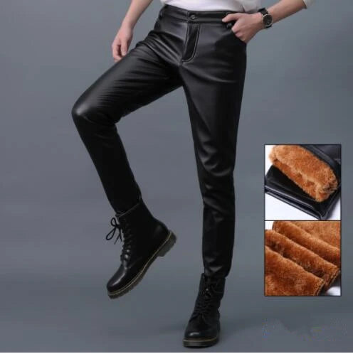 2026 új férfi bőr nadrágok divatos vékony PU nadrágok piros kék fekete szürke fehér pantalones hombre