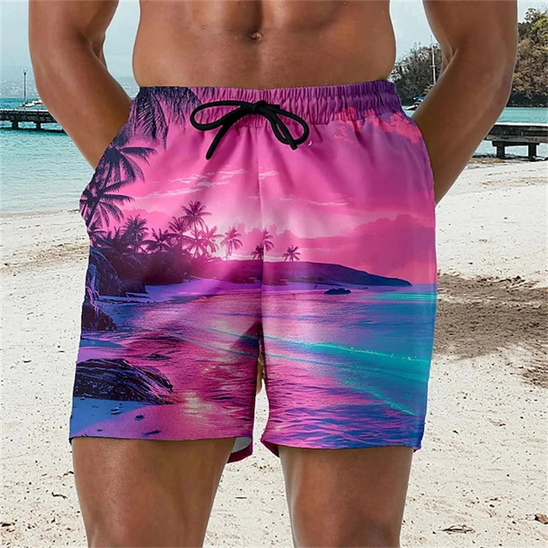 Nyári hawaii férfi strandnadrág 3D nyomtatott kókuszpálma mintás úszónadrág